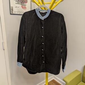 Vintage Saks Fifth Avenue velvet and denim shirt